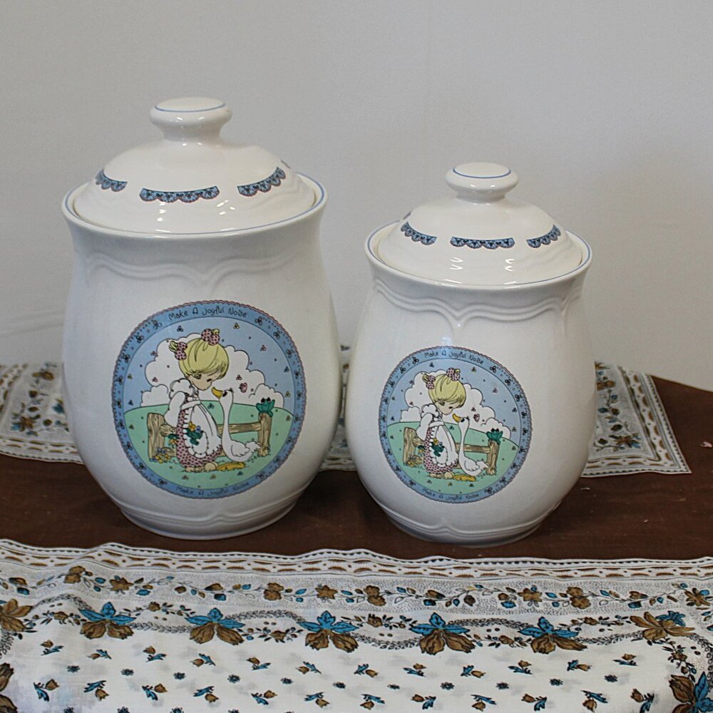2~ VTG Precious Moments "Make a Joyful Noise" Cookie/Sugar/Flour Jars Pair of 2